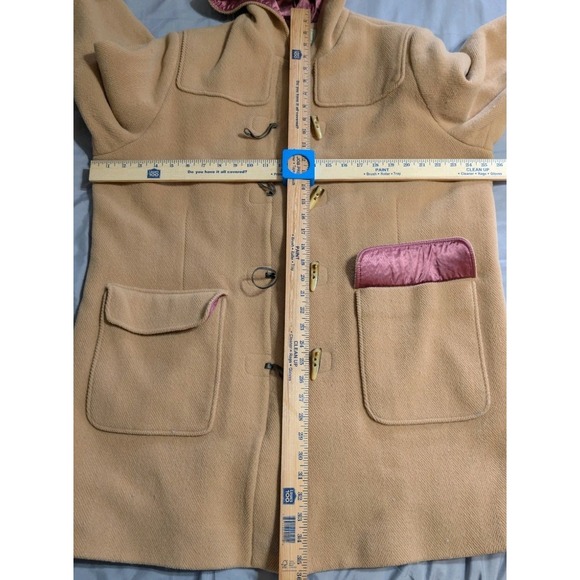 LL Bean Wool Toggle Duffle Coat Womens 2X Hooded Tan Beige Winter Jacket - Picture 5 of 10